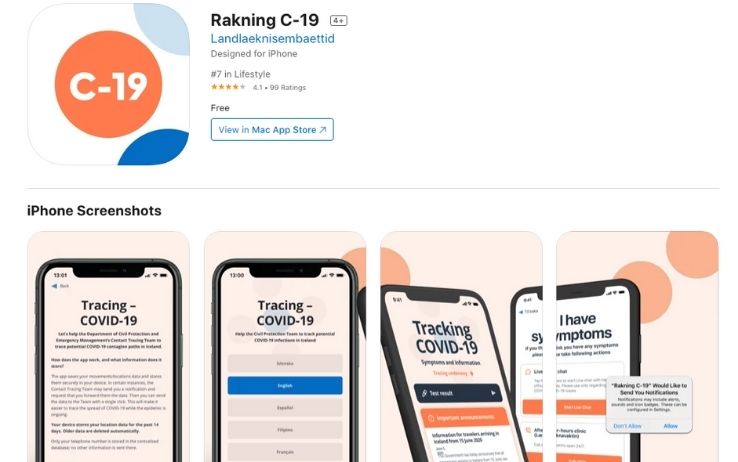 Islanda - app Rakning C-19