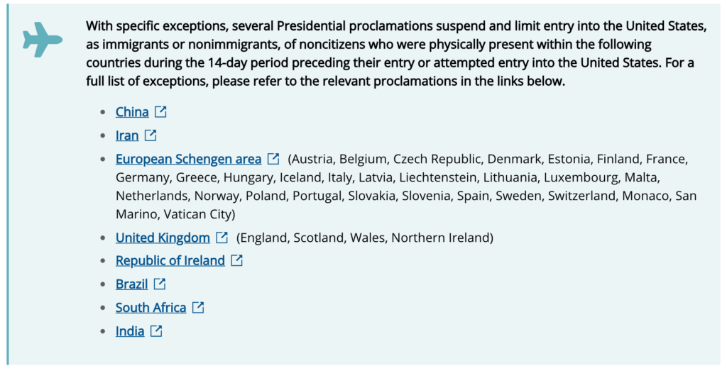 Travel ban from Europe to the U.S.