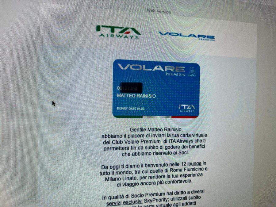 ITA Airways sends out Volare loyalty program cards and opens lounges