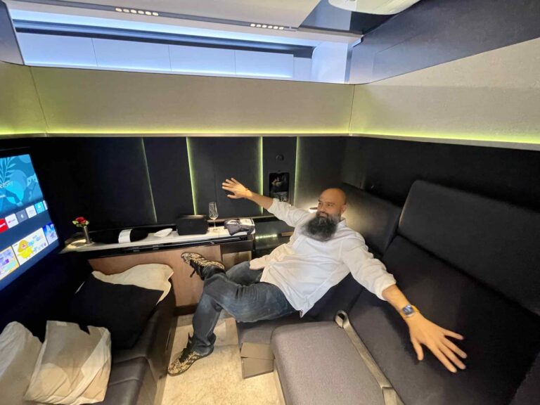 Lufthansa's new business and first class cabins are spacey (I previewed them inside a truck)