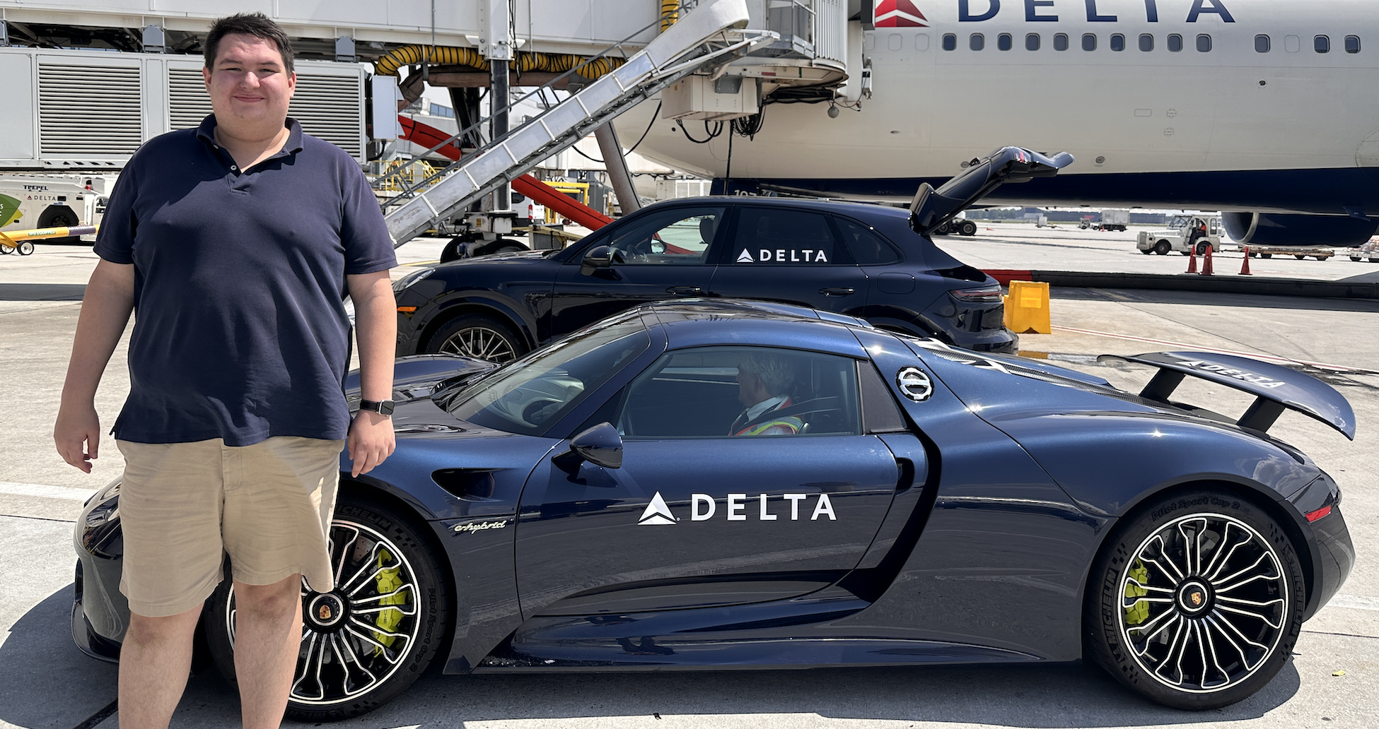Forget the chauffeur at Emirates and Air France: only Delta will take you in a Porsche 918 Spyder below deck