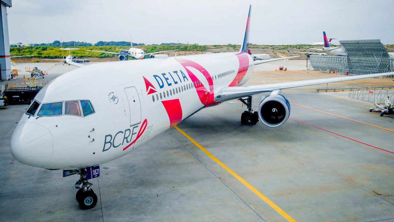 Delta's pink plane pops up in Italian skies to raise funds for breast cancer research