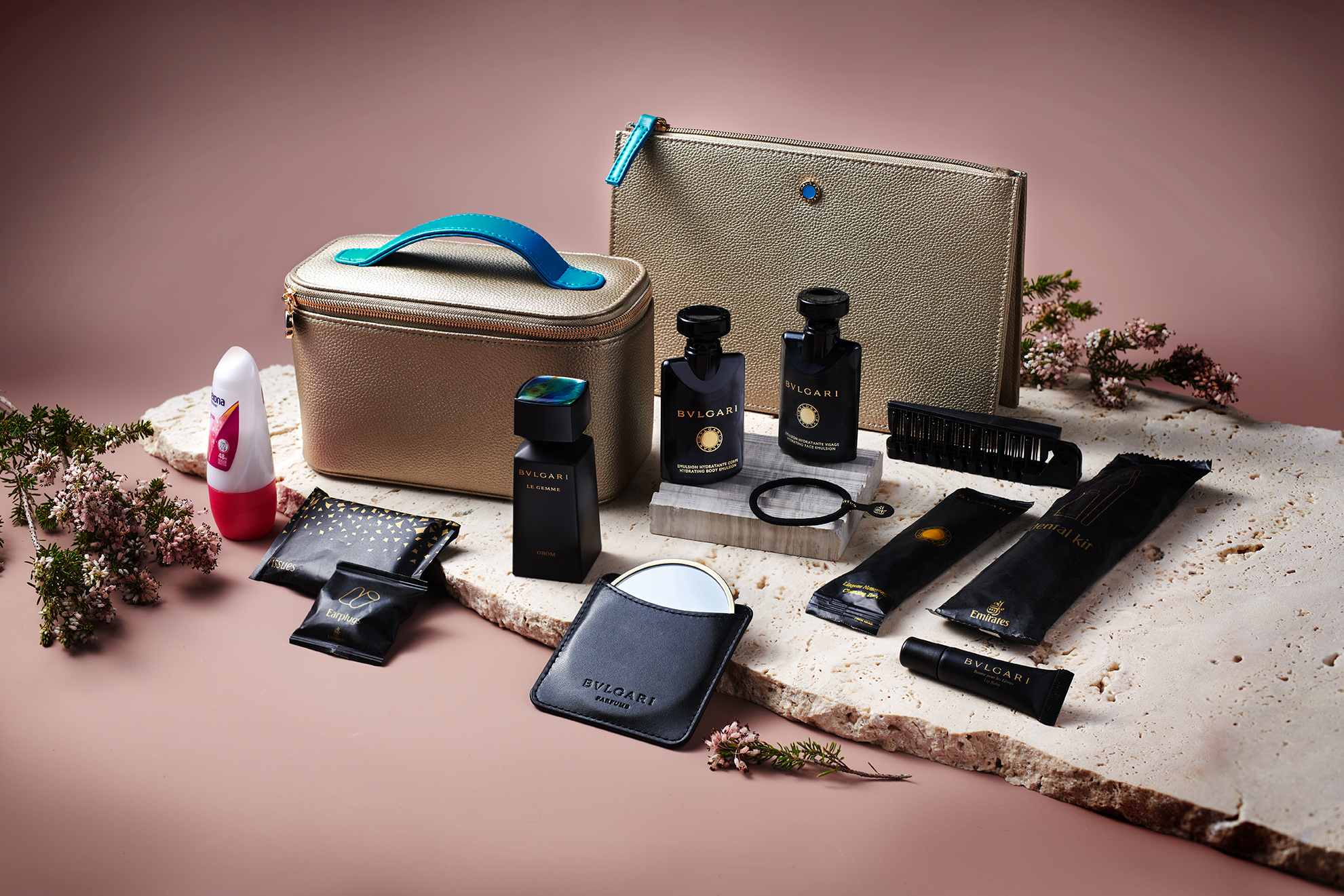 Do you want the new Bulgari-branded clutches? Fly with Emirates in business or first.