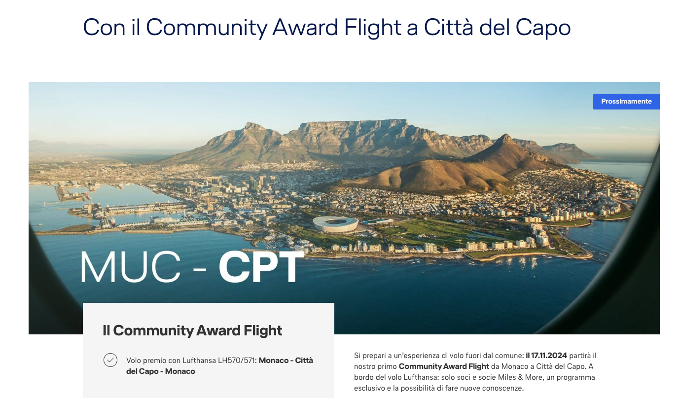 Miles&More also launches "award ticket only" flights: first destination Cape Town